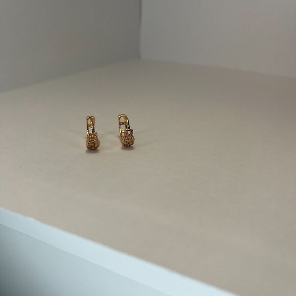 Gold Heart White Stone Hoop Earrings Modern Minimalist Small Hoop 0.5inch Office - Picture 6 of 8